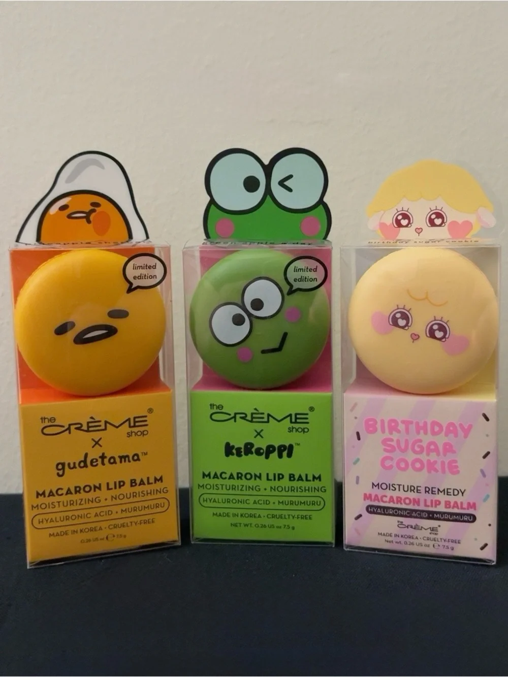 The Crème Shop Macaron Lip Balm Trio Gudetama Keroppi Kawaii Sanrio - New